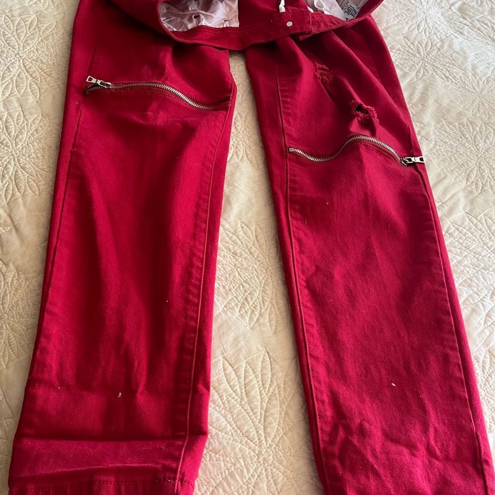 Elegant Red Straight Leg Women's Jeans